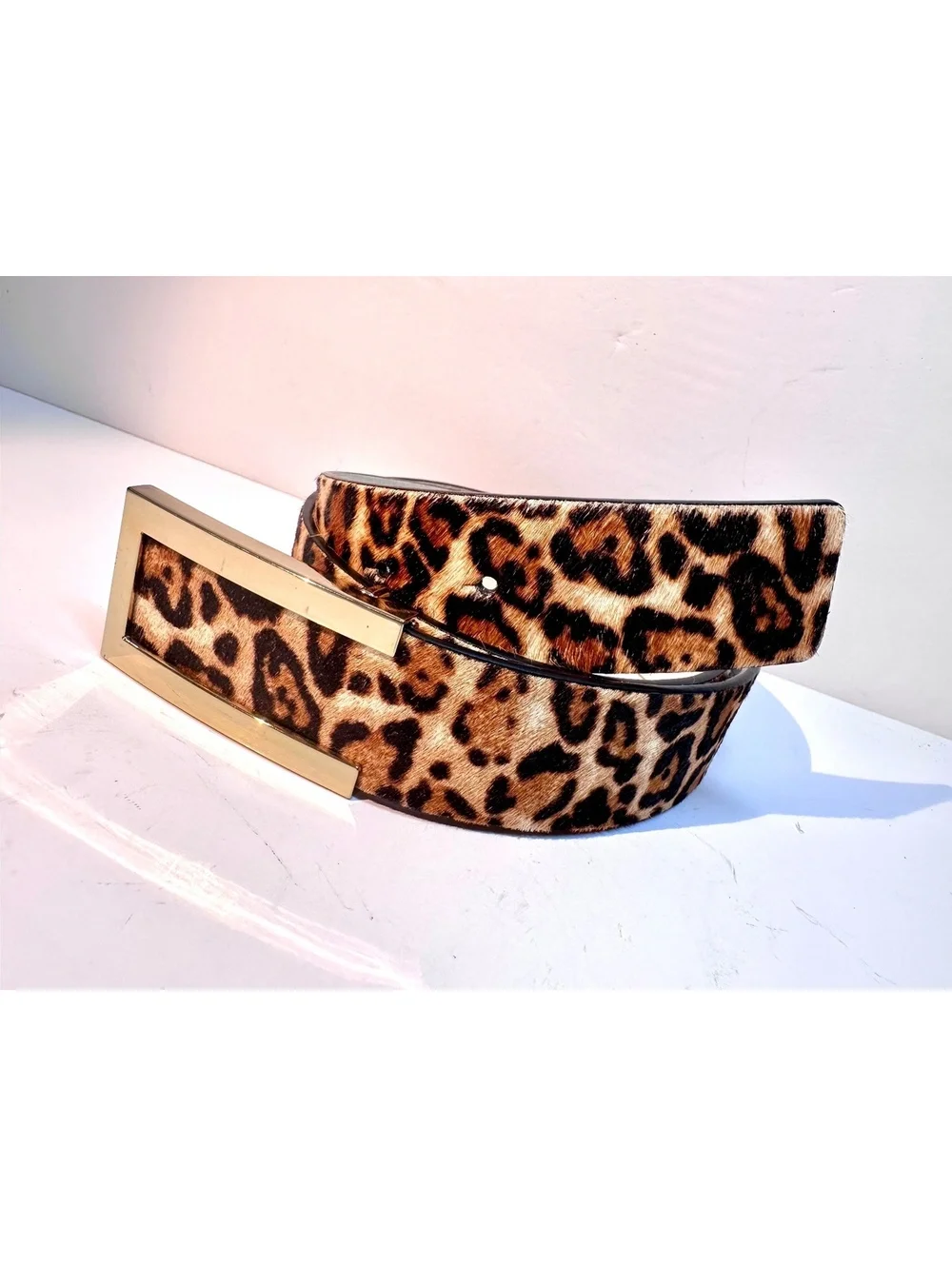 White House Black Market Leopard Print Haircalf Leather BeltSize M Brand New
